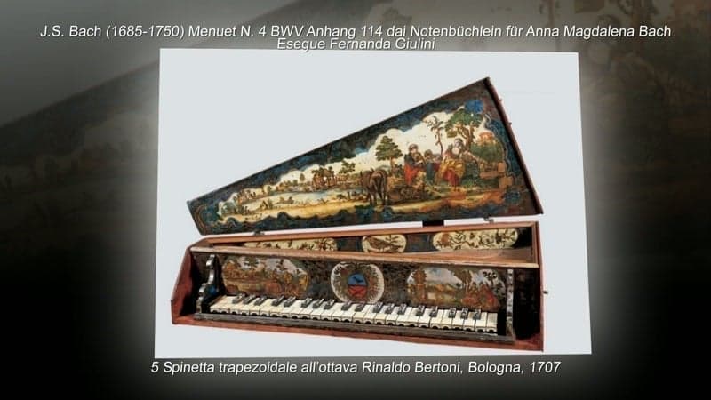 Spinetta trapezoidale all'ottava Rinaldo Bertoni, Bologna, 1707 (N. 5 della collezione) Pianoforte a coda Steinway & Sons Modello S, New York, 1926 (N. 81 della collezione)
