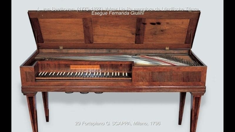 Fortepiano a tavolo Gaetano Scappa, Milano, 1796 (N. 29 della collezione) Pianoforte a coda Steinway & Sons Modello B, Amburgo, 1990 (N. 38 della collezione)